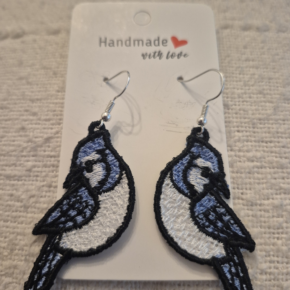 Blue and White Bird Earrings